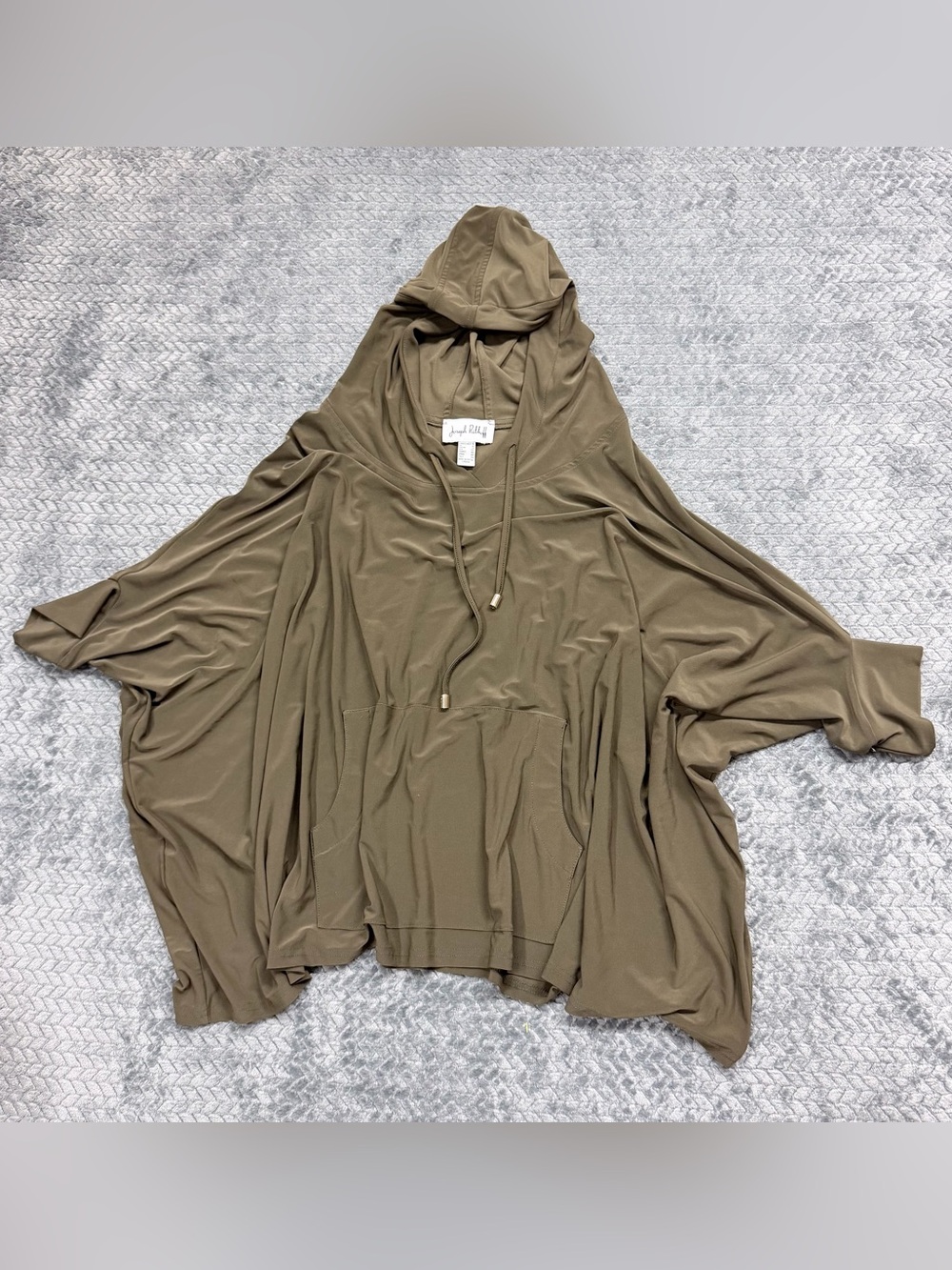 Joseph Ribkoff Olive Green Drape Hooded Poncho Pullover - Size 16